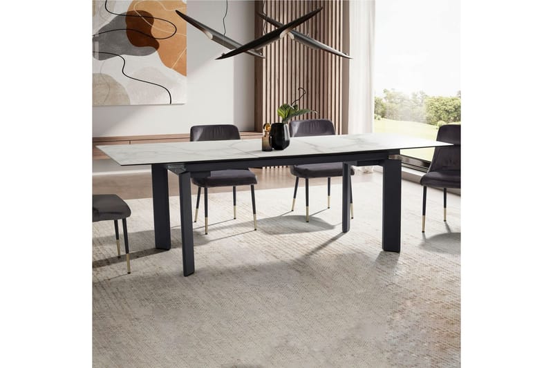 Matbord Wohnling Utdragbart 180-260 cm keramisk, klassiskt fyra ben och metallram Svart, marmor vit - Svart, marmor vit - Möbler - Matplats - Matgrupp & matbord med stolar