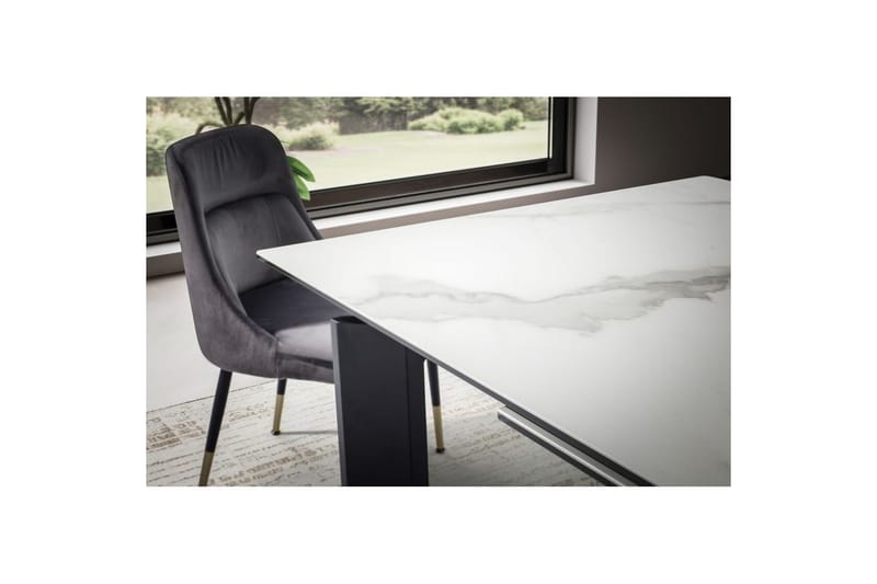 Matbord Wohnling Utdragbart 180-260 cm keramisk, klassiskt fyra ben och metallram Svart, marmor vit - Svart, marmor vit - Möbler - Matplats - Matgrupp & matbord med stolar