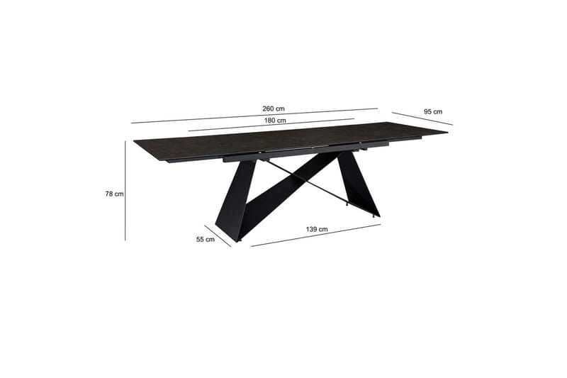 Matbord Wohnling Utdragbart 180-260 cm keramisk modern Z-ram design Svart, marmor svart - Svart, marmor svart - Möbler - Matplats - Matbord & köksbord