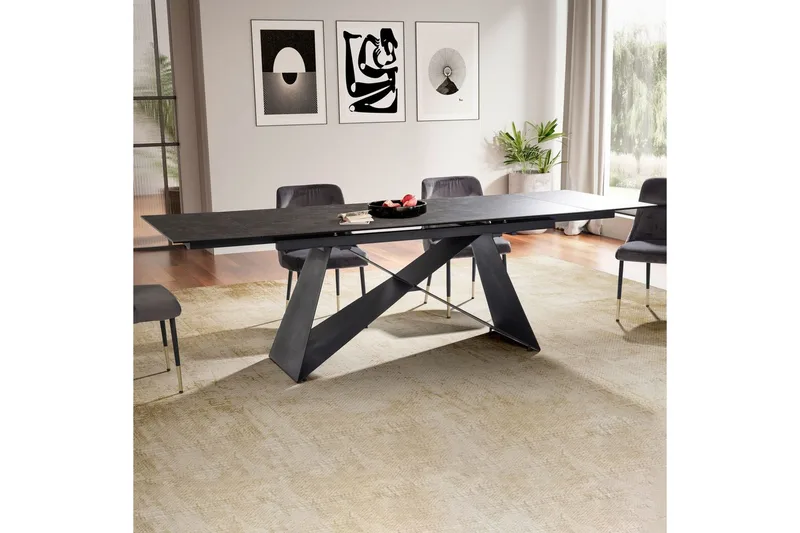 Matbord Wohnling Utdragbart 180-260 cm keramisk modern Z-ram design Svart, marmor svart - Svart, svart marmor - Möbler - Matplats - Matbord & köksbord
