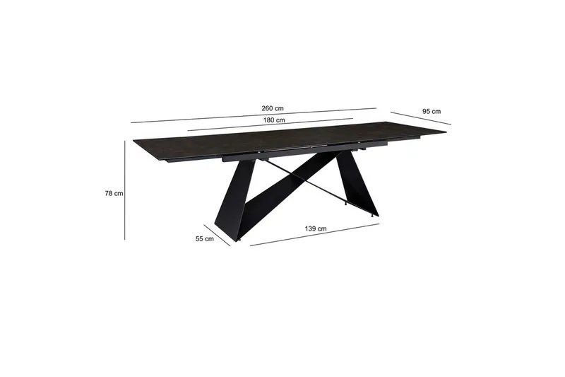 Matbord Wohnling Utdragbart 180-260 cm keramisk modern Z-ram design Svart, marmor svart - Svart, svart marmor - Möbler - Matplats - Matbord & köksbord