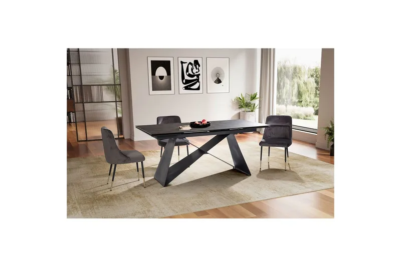Matbord Wohnling Utdragbart 180-260 cm keramisk modern Z-ram design Svart, marmor svart - Svart, svart marmor - Möbler - Matplats - Matbord & köksbord