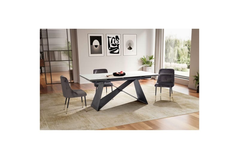 Matbord Wohnling Utdragbart 180-260 cm keramisk modern Z-ram design Svart, marmor vit - Svart, marmor vit - Möbler - Matplats - Matbord & köksbord