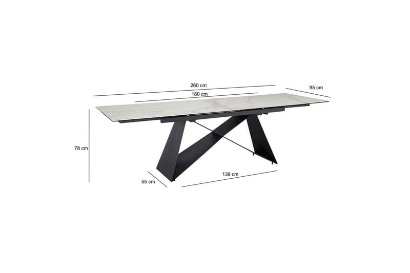 Matbord Wohnling Utdragbart 180-260 cm keramisk modern Z-ram design Svart, marmor vit - Svart, marmor vit - Möbler - Matplats - Matbord & köksbord