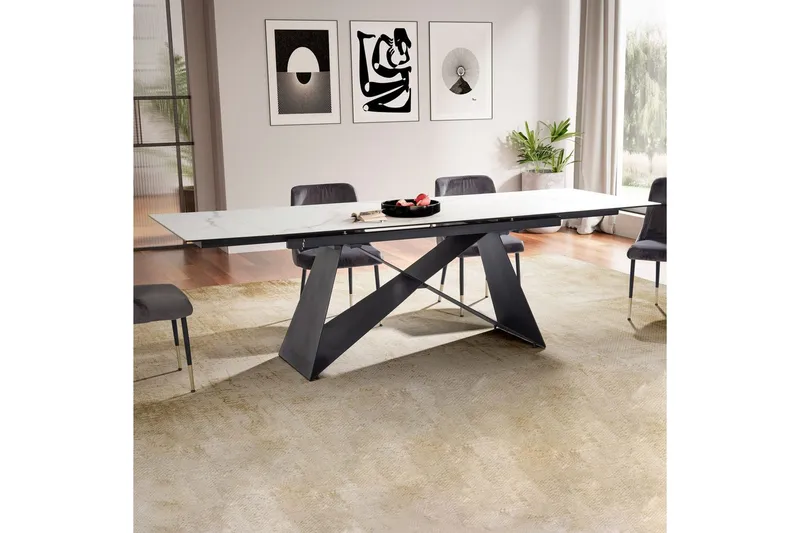 Matbord Wohnling Utdragbart 180-260 cm keramisk modern Z-ram design Svart, marmor vit - Svart, vit marmor - Möbler - Matplats - Matbord & köksbord