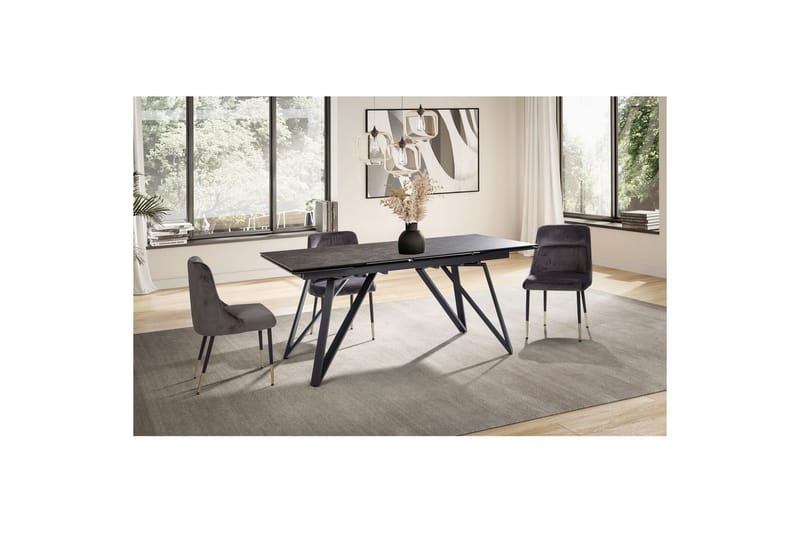 Matbord Wohnling Utdragbart 180-260 cm keramiskt vinklade metallben med hårnål Svart, marmor svart - Svart, marmor svart - Möbler - Matplats - Matbord & köksbord
