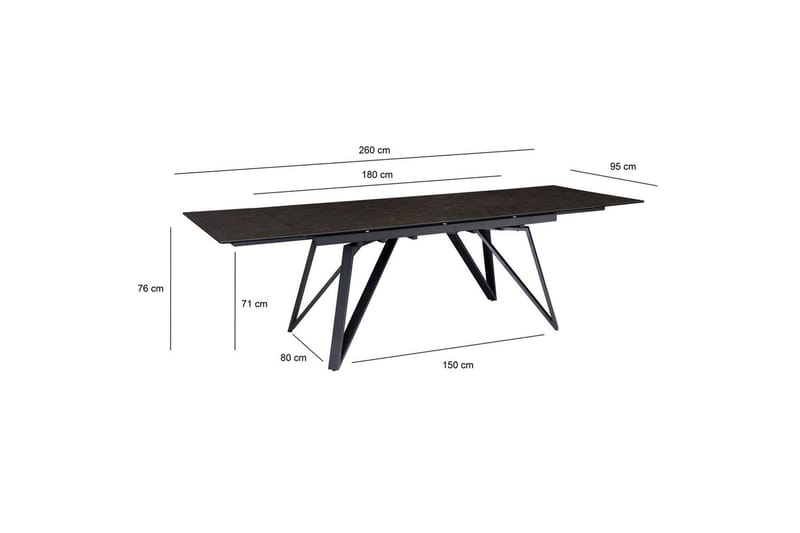 Matbord Wohnling Utdragbart 180-260 cm keramiskt vinklade metallben med hårnål Svart, marmor svart - Svart, marmor svart - Möbler - Matplats - Matbord & köksbord
