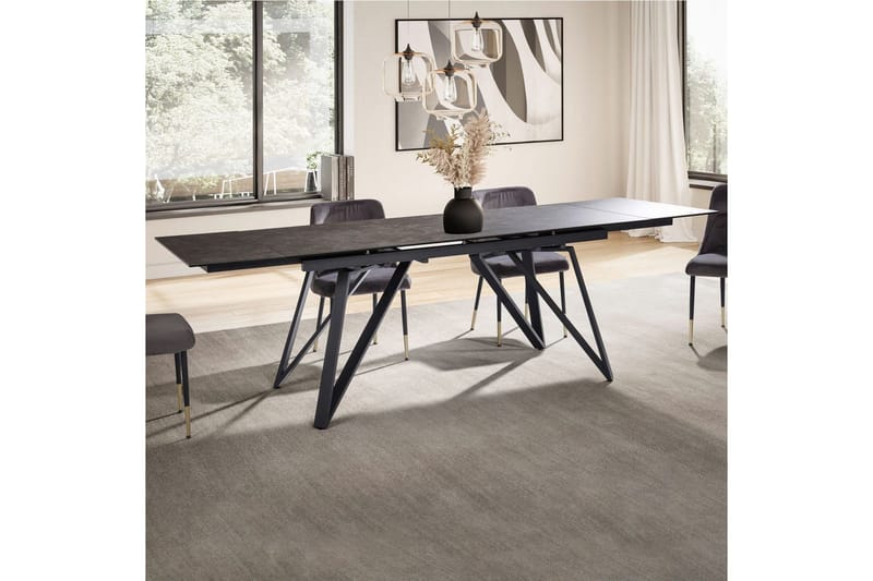 Matbord Wohnling Utdragbart 180-260 cm keramiskt vinklade metallben med hårnål Svart, marmor svart - Svart, svart marmor - Möbler - Matplats - Matbord & köksbord