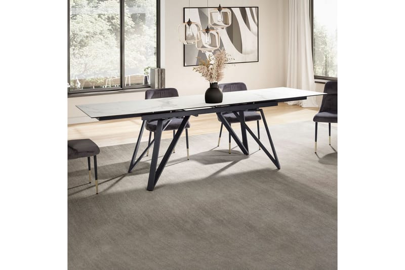 Matbord Wohnling Utdragbart 180-260 cm keramiskt vinklade metallben med hårnål Svart, marmor vit - Svart, marmor vit - Möbler - Matplats - Matbord & köksbord
