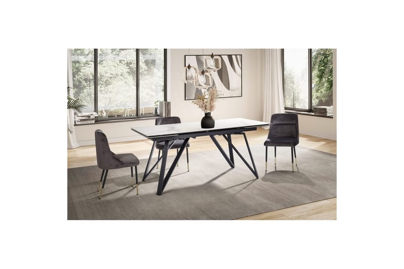 Matbord Wohnling Utdragbart 180-260 cm keramiskt vinklade metallben med hårnål Svart, marmor vit - Svart, marmor vit - Möbler - Matplats - Matbord & köksbord