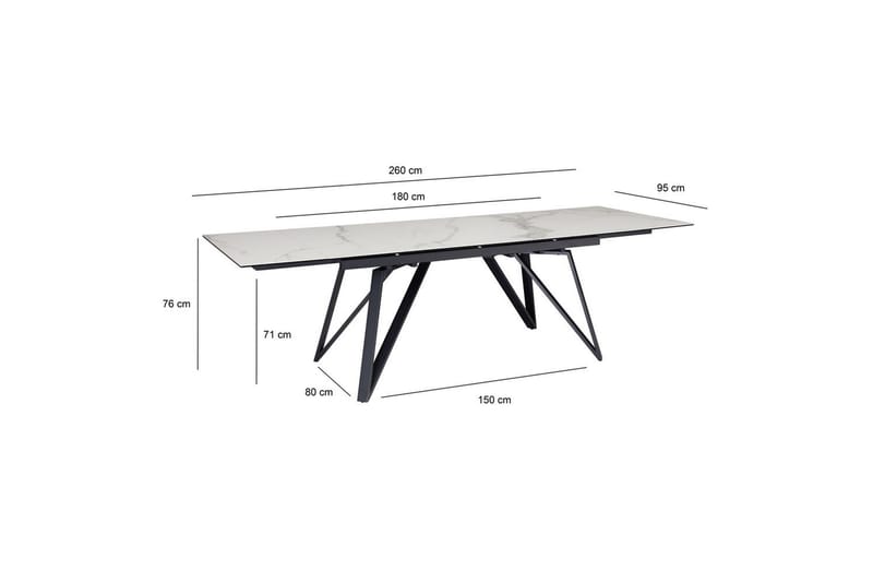 Matbord Wohnling Utdragbart 180-260 cm keramiskt vinklade metallben med hårnål Svart, marmor vit - Svart, marmor vit - Möbler - Matplats - Matbord & köksbord