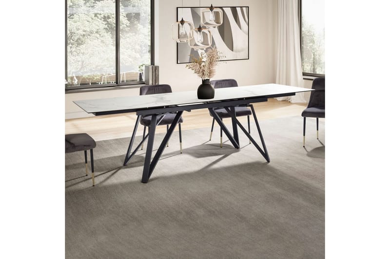 Matbord Wohnling Utdragbart 180-260 cm keramiskt vinklade metallben med hårnål Svart, marmor vit - Svart, vit marmor - Möbler - Matplats - Matbord & köksbord