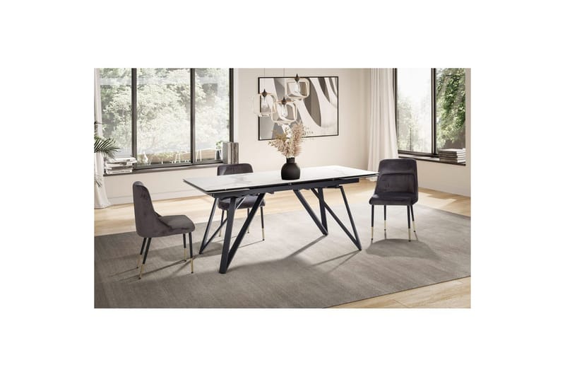 Matbord Wohnling Utdragbart 180-260 cm keramiskt vinklade metallben med hårnål Svart, marmor vit - Svart, vit marmor - Möbler - Matplats - Matbord & köksbord