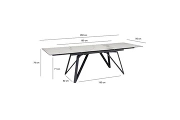Matbord Wohnling Utdragbart 180-260 cm keramiskt vinklade metallben med hårnål Svart, marmor vit - Svart, vit marmor - Möbler - Matplats - Matbord & köksbord