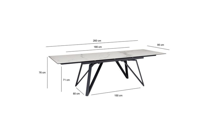 Matbord Wohnling Utdragbart 180-260 cm keramiskt vinklade metallben med hårnål Svart, marmor vit - Svart, vit marmor - Möbler - Matplats - Matbord & köksbord