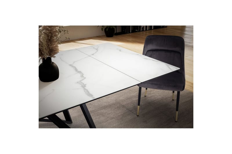 Matbord Wohnling Utdragbart 180-260 cm keramiskt vinklade metallben med hårnål Svart, marmor vit - Svart, vit marmor - Möbler - Matplats - Matbord & köksbord