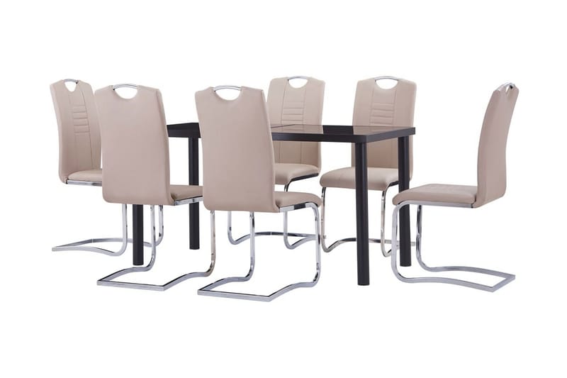Matgrupp 7 delar konstläder cappuccino - Brun - Matgrupp & matbord med stolar