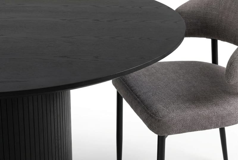 Matgrupp Bark Kopparbo Runt Stort Matbord 180 cm Svart med 4 Sawako Greige Stolar Svart|Greige - Möbler - Matplats - Matgrupp & matbord med stolar