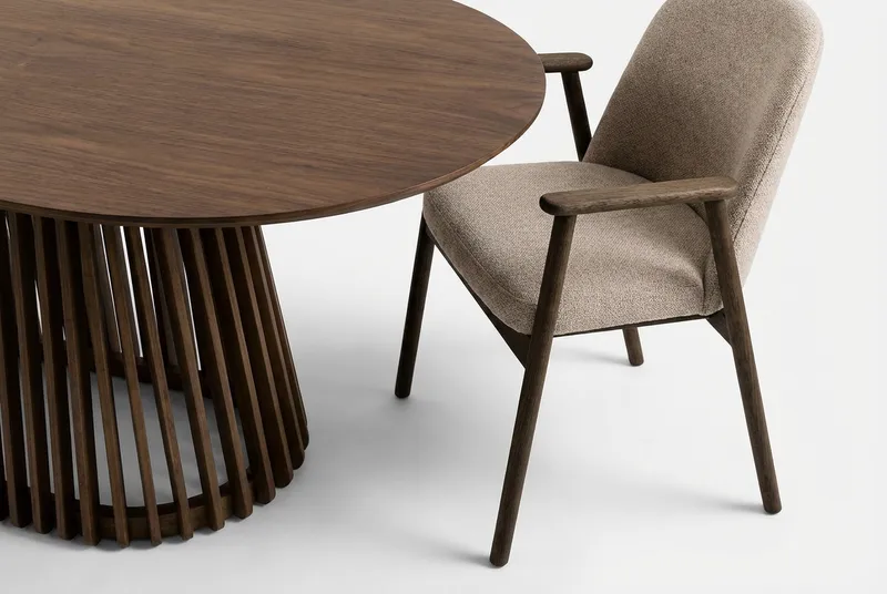 Matgrupp Bark Peyra Ovalt Matbord 200 cm Mörkbrunt med 6 Reciclar Matstolar Valnöt|Greige - Möbler - Matplats - Matgrupp & matbord med stolar