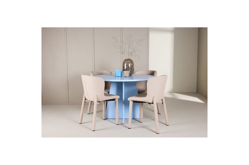 Matgrupp Bootcut Runt 110 cm Babyblå med 4st Astoria Stolar Beige - Beige - Möbler - Matplats - Matgrupp & matbord med stolar