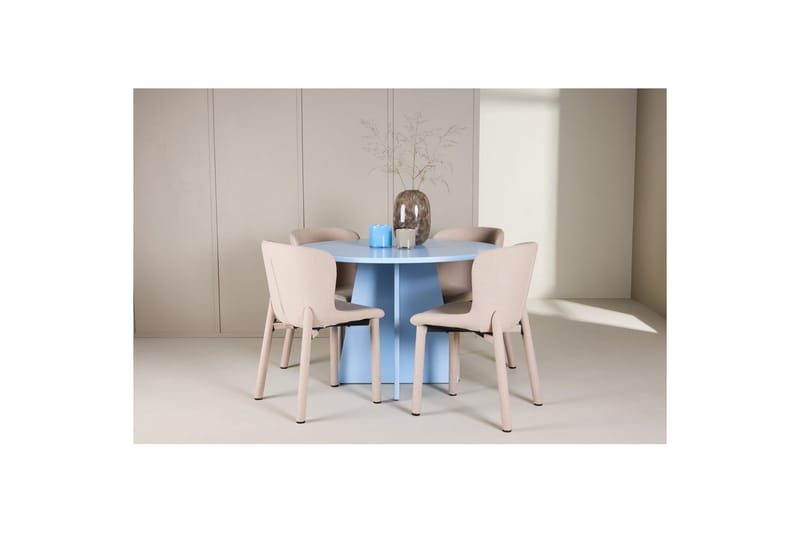Matgrupp Bootcut Runt 110 cm Babyblå med 4st Astoria Stolar Beige - Beige - Möbler - Matplats - Matgrupp & matbord med stolar
