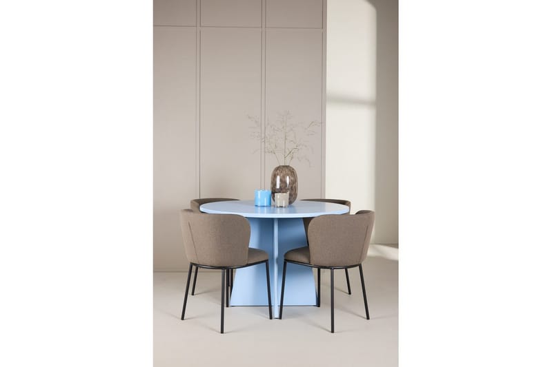Matgrupp Bootcut Runt 110 cm Babyblå med 4st Edina Stolar Svart / Brun - Svart / Brun - Möbler - Matplats - Matgrupp & matbord med stolar