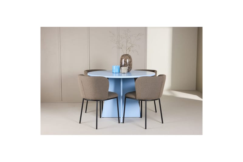 Matgrupp Bootcut Runt 110 cm Babyblå med 4st Edina Stolar Svart / Brun - Svart / Brun - Möbler - Matplats - Matgrupp & matbord med stolar