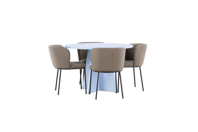 Matgrupp Bootcut Runt 110 cm Babyblå med 4st Edina Stolar Svart / Brun - Svart / Brun - Möbler - Matplats - Matgrupp & matbord med stolar