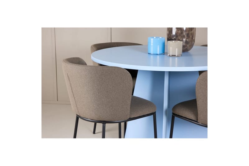 Matgrupp Bootcut Runt 110 cm Babyblå med 4st Edina Stolar Svart / Brun - Svart / Brun - Möbler - Matplats - Matgrupp & matbord med stolar