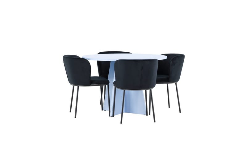 Matgrupp Bootcut Runt 110 cm Babyblå med 4st Edina Stolar Svart - Svart - Möbler - Matplats - Matgrupp & matbord med stolar
