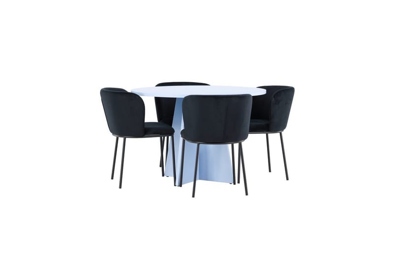 Matgrupp Bootcut Runt 110 cm Babyblå med 4st Edina Stolar Svart - Svart - Möbler - Matplats - Matgrupp & matbord med stolar