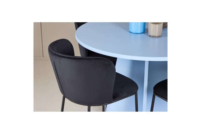 Matgrupp Bootcut Runt 110 cm Babyblå med 4st Edina Stolar Svart - Svart - Möbler - Matplats - Matgrupp & matbord med stolar
