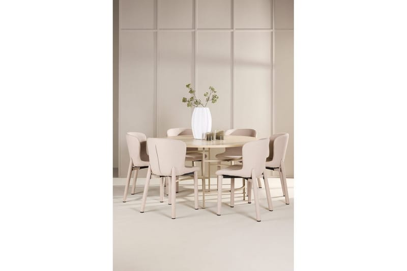 Matgrupp Copenhagen Runt 140 cm med 6st Astoria Stolar Vit / Beige, Beige - Vit / Beige, Beige - Möbler - Matplats - Matgrupp & matbord med stolar