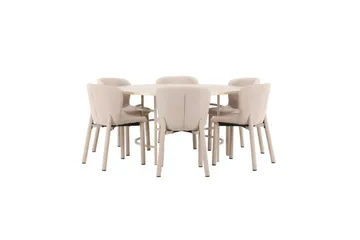 Matgrupp Copenhagen Runt 140 cm med 6st Astoria Stolar Vit / Beige, Beige - Vit / Beige, Beige - Möbler - Matplats - Matgrupp & matbord med stolar