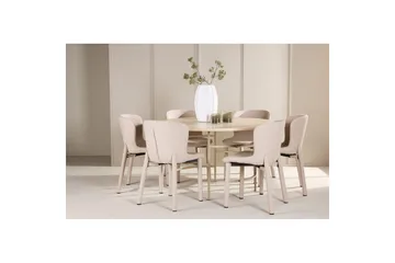 Matgrupp Copenhagen Runt 140 cm med 6st Astoria Stolar Vit / Beige, Beige - Vit / Beige, Beige - Möbler - Matplats - Matgrupp & matbord med stolar