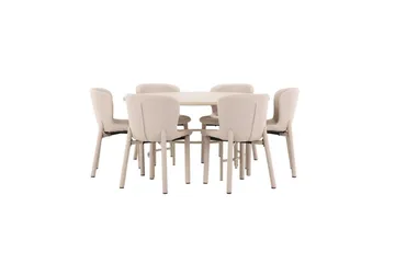 Matgrupp Copenhagen Runt 140 cm med 6st Astoria Stolar Vit / Beige, Beige - Vit / Beige, Beige - Möbler - Matplats - Matgrupp & matbord med stolar