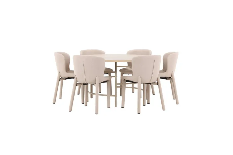 Matgrupp Copenhagen Runt 140 cm med 6st Astoria Stolar Vit / Beige, Beige, Vit / Beige, Beige