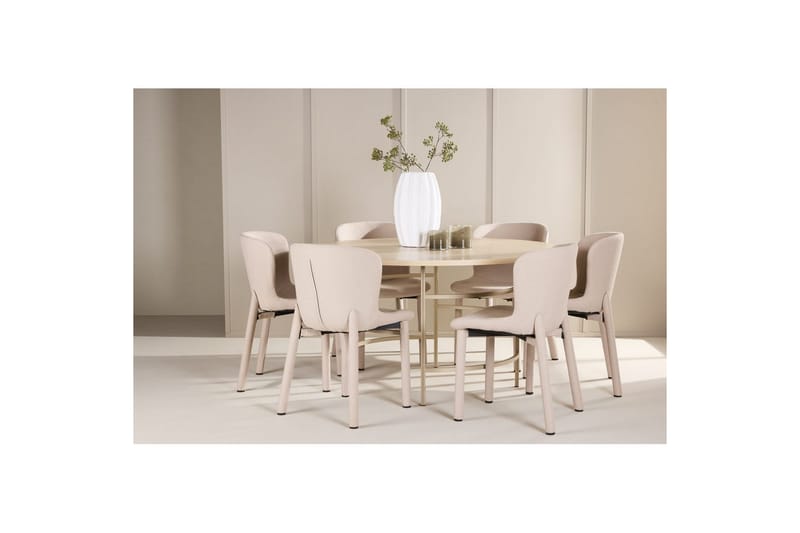 Matgrupp Copenhagen Runt 140 cm med 6st Astoria Stolar Vit / Beige, Beige - Vit / Beige, Beige - Möbler - Matplats - Matgrupp & matbord med stolar