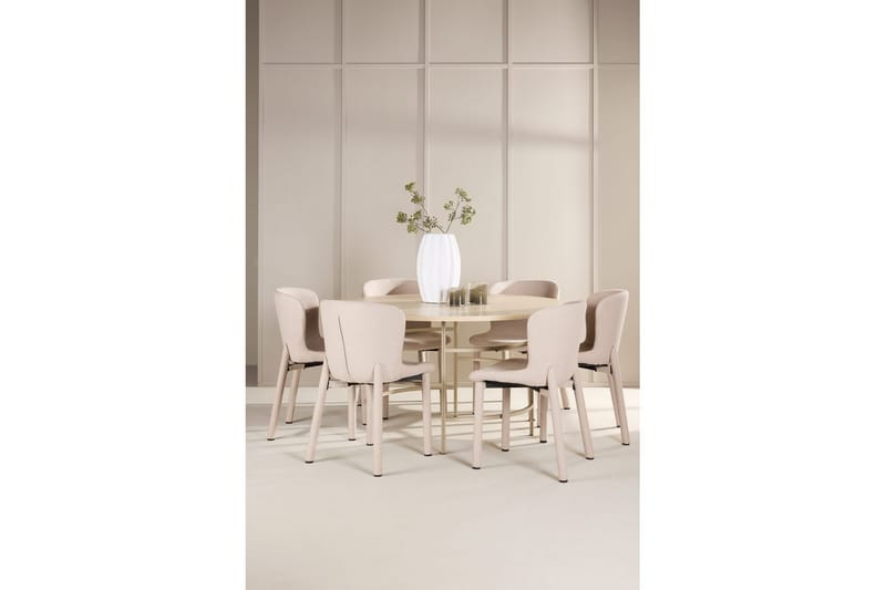 Matgrupp Copenhagen Runt 140 cm med 6st Astoria Stolar Vit / Beige, Beige - Vit / Beige, Beige - Möbler - Matplats - Matgrupp & matbord med stolar