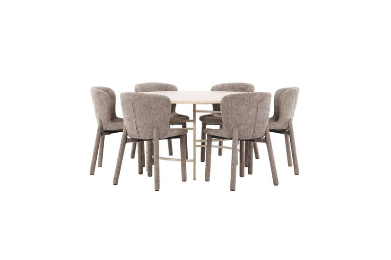 Matgrupp Copenhagen Runt 140 cm med 6st Astoria Stolar Vit / Beige, Brun, Vit / Beige, Brun