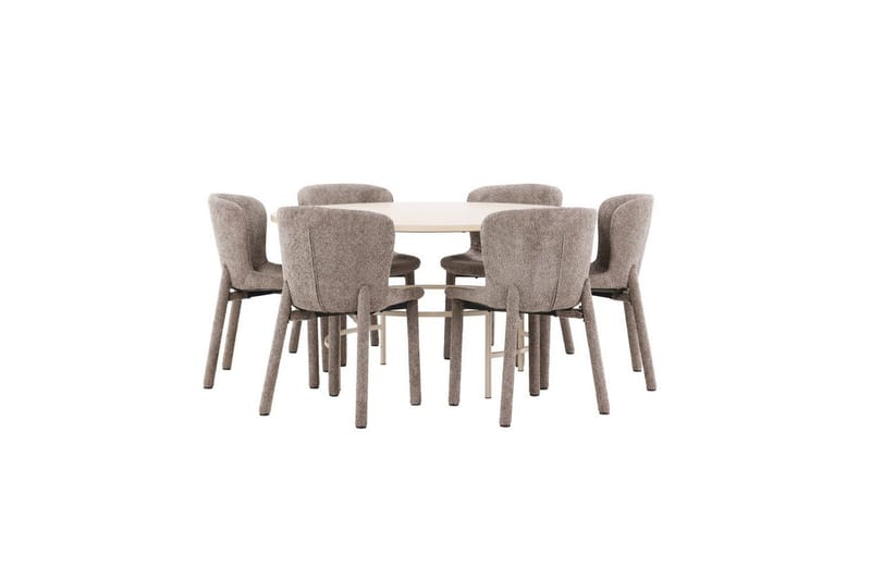 Matgrupp Copenhagen Runt 140 cm med 6st Astoria Stolar Vit / Beige, Brun - Vit / Beige, Brun - Möbler - Matplats - Matgrupp & matbord med stolar