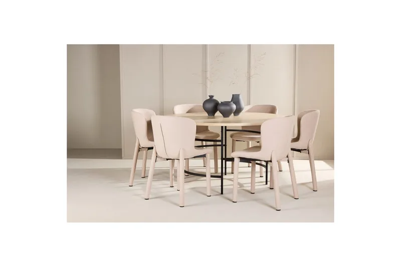 Matgrupp Copenhagen Runt 140 cm med 6st Astoria Stolar Vit / Svart, Beige - Vit / Svart, Beige - Möbler - Matplats - Matgrupp & matbord med stolar