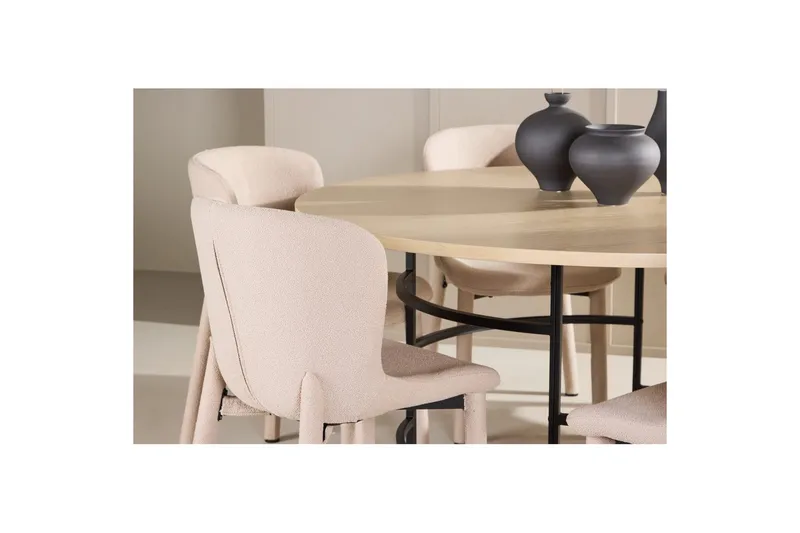 Matgrupp Copenhagen Runt 140 cm med 6st Astoria Stolar Vit / Svart, Beige - Vit / Svart, Beige - Möbler - Matplats - Matgrupp & matbord med stolar