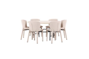 Matgrupp Copenhagen Runt 140 cm med 6st Astoria Stolar Vit / Svart, Beige - Vit / Svart, Beige - Möbler - Matplats - Matgrupp & matbord med stolar
