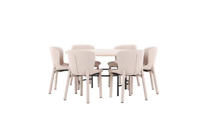 Matgrupp Copenhagen Runt 140 cm med 6st Astoria Stolar Vit / Svart, Beige - Vit / Svart, Beige - Möbler - Matplats - Matgrupp & matbord med stolar