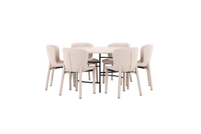 Matgrupp Copenhagen Runt 140 cm med 6st Astoria Stolar Vit / Svart, Beige - Vit / Svart, Beige - Möbler - Matplats - Matgrupp & matbord med stolar