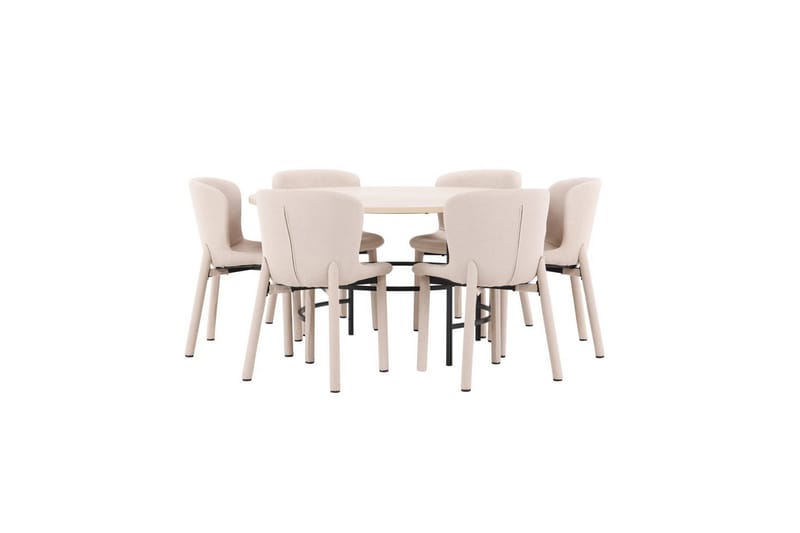 Matgrupp Copenhagen Runt 140 cm med 6st Astoria Stolar Vit / Svart, Beige - Vit / Svart, Beige - Möbler - Matplats - Matgrupp & matbord med stolar