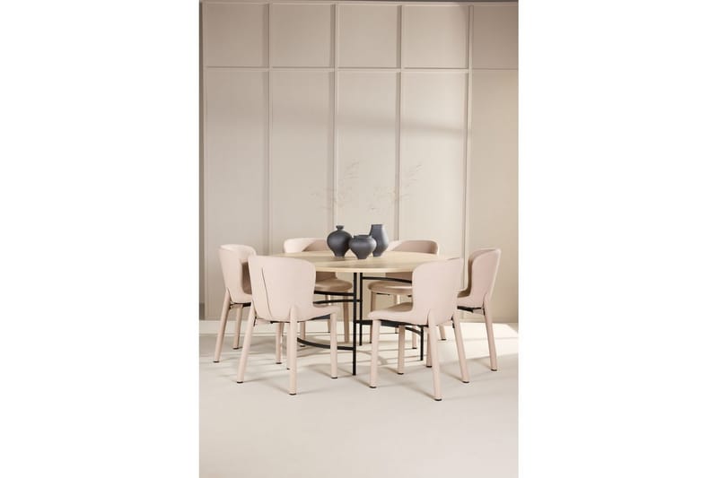 Matgrupp Copenhagen Runt 140 cm med 6st Astoria Stolar Vit / Svart, Beige - Vit / Svart, Beige - Möbler - Matplats - Matgrupp & matbord med stolar