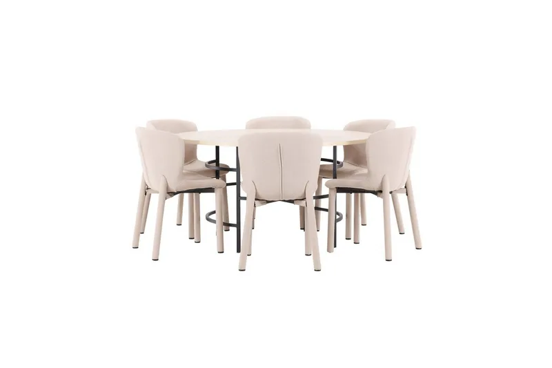 Matgrupp Copenhagen Runt 140 cm med 6st Astoria Stolar Vit / Svart, Beige - Vit / Svart, Beige - Möbler - Matplats - Matgrupp & matbord med stolar