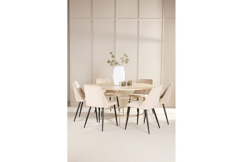 Matgrupp Copenhagen Runt 140 cm med 6st Night Stolar Vit / Beige - Vit / Beige - Möbler - Matplats - Matgrupp & matbord med stolar